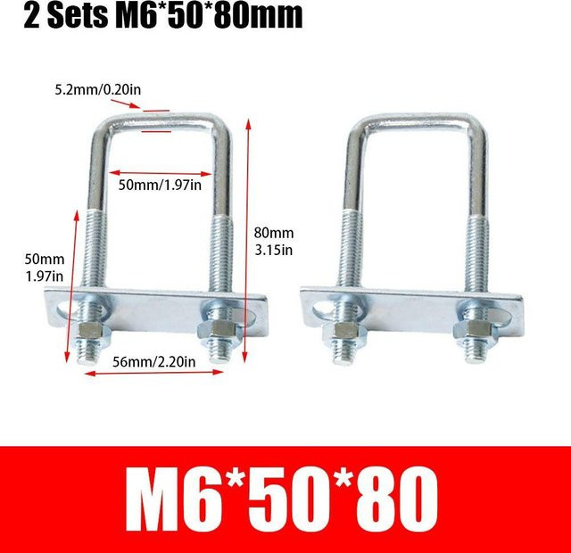 2 Sets RokstaMe Quadratische Eisen U-Bolzen Klemmen in Silber, M6 x 50 x 80 mm - Bild 1