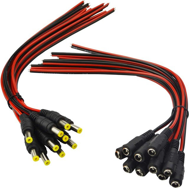 DC Power Pigtail Kabel Set mit männlichen und weiblichen Steckern 5,5 x 2,1 mm in Schwarz für CCTV Kameras und 12 V bis 24 V Anwendungen - Bild 1