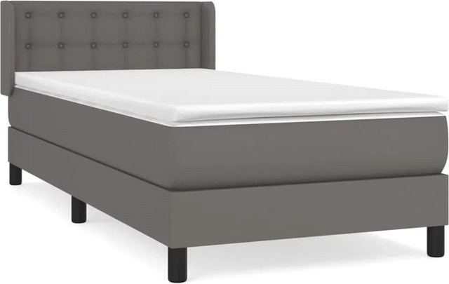 vidaXL Boxspringbett mit Matratze in Grau und Weiß, Hybrid-Design mit Taschenfederkern und Kunstleder, B/T/H: 90 x 200 cm - Bild 1