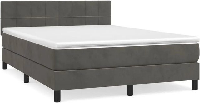 vidaXL Boxspringbett mit Matratze Dunkelgrau Samt B/T/H: 140 x 200 x 144 cm - Bild 1