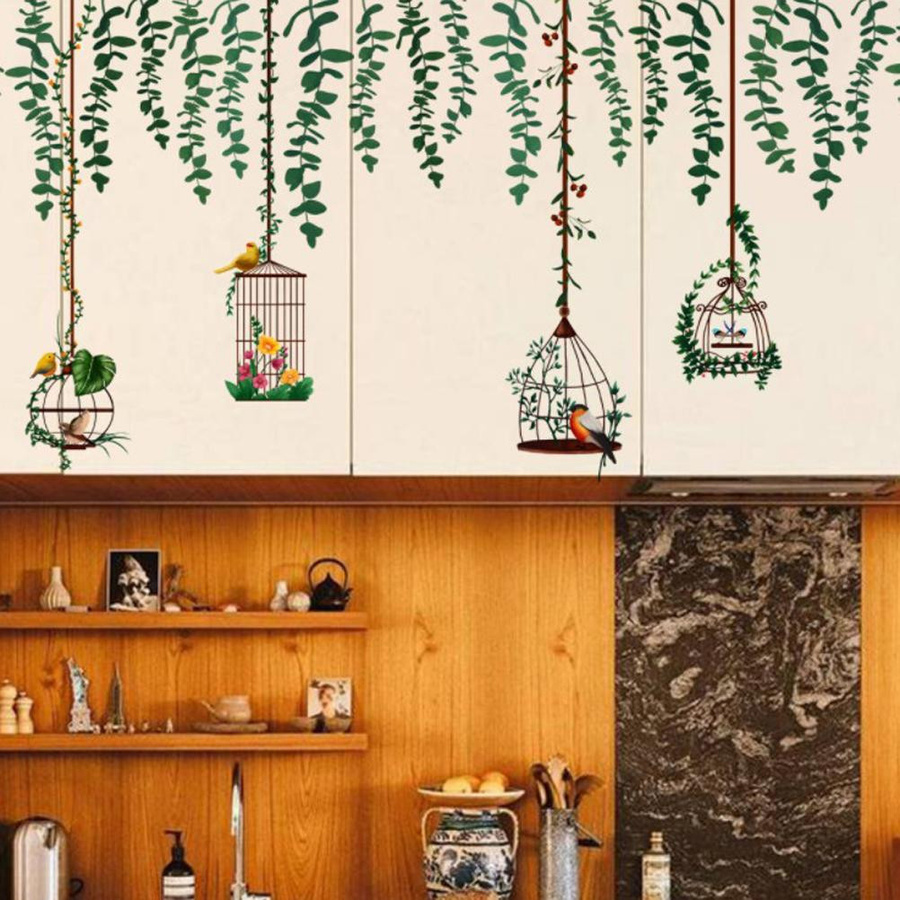 Abnehmbarer Wandaufkleber mit Vogelrebe und Baumast für Wohnzimmer und Schlafzimmer als florale Dschungeltapete - Bild 2