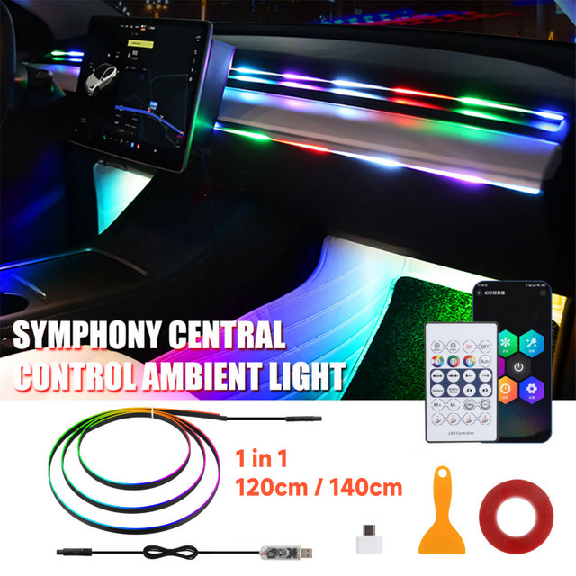 RGB LED Symphonie Atmosphärenlampe für Tesla mit App- und Fernbedienung, Multicolour, Schwarz, Breite: 110 cm - Bild 1