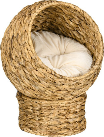 PawHut Katzenkorb aus Rattan mit Kissen in Braun, Höhlenbett für Katzen, B/T/H: 42 x 33 x 52 cm