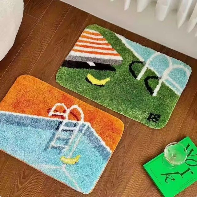 VIKAMA Cartoon Bodenmatte Petrol mit Kinder-Motiv, rechteckiger Teppich für Badezimmer, Schlafzimmer oder Wohnzimmer, B/T: 60 x 40 cm - Bild 1
