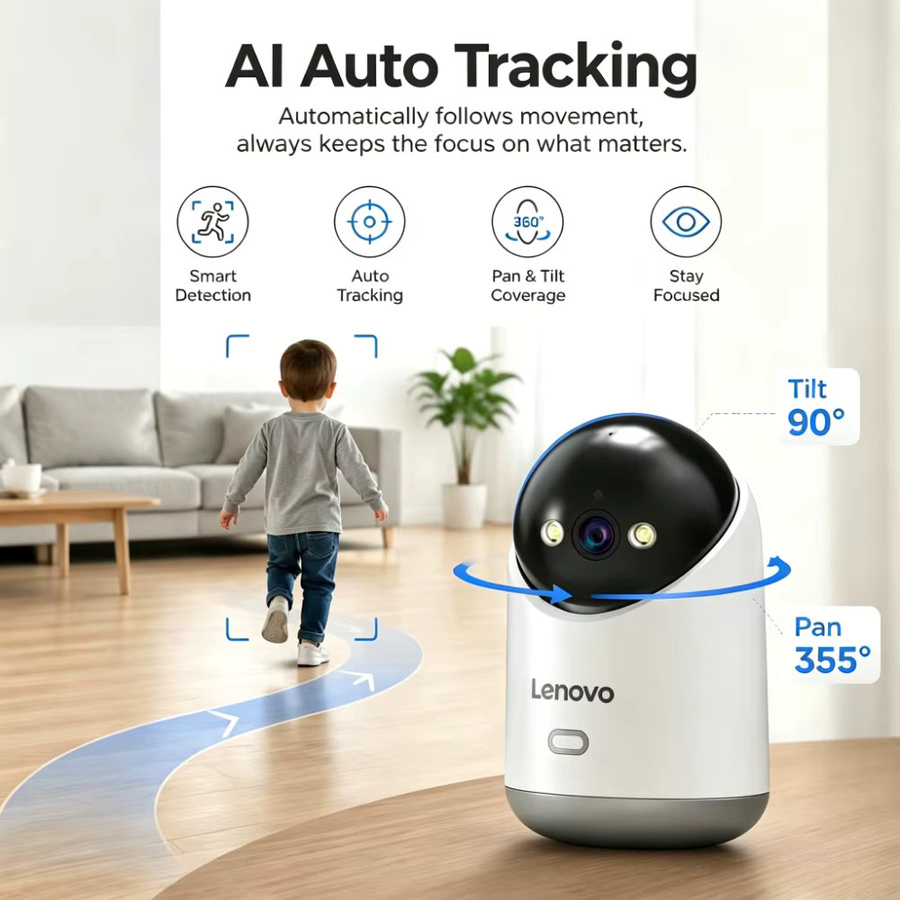 Lenovo Smarte 5MP 5G WLAN IP-Babyüberwachungskamera mit Farbnachtsicht und Auto-Tracking in Weiß - Bild 4