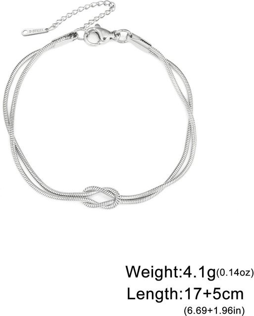YULIN Armband Doppel-Schlangenketten-Liebesknoten, Edelstahl, Gold, 17-22 cm, Unisex - Bild 1
