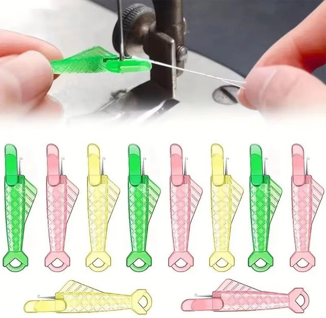 Automatischer Nadel-Einfädler in Fischform für Heim- und Maschinennähen, DIY-Nähwerkzeug aus Kunststoff, Grün und Pink - Bild 1