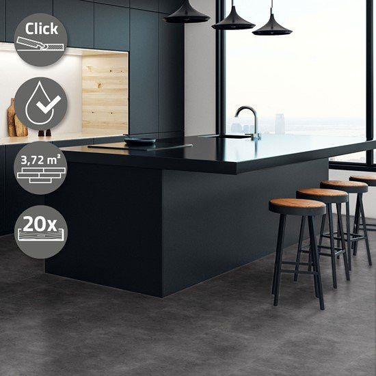 ML-Design Vinylboden Klick in Grau Zement Dunkel mit Betonoptik, 20 Stück, 3,72 m², B: 61 cm, T: 30,5 cm, H: 0,42 cm - Bild 1