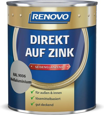 RENOVO Speziallack für Metall, weiss, lösemittelbasiert, wetterfest, satin-glänzend, deckend, 0,75 l - Bild 1
