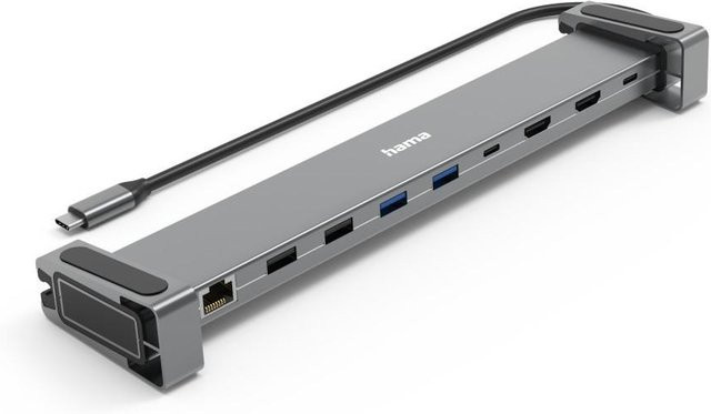 Hama USB-C-Docking-Station Connect2Office Basic V2 mit 9 Ports und Standfüßen, Grau - Bild 1