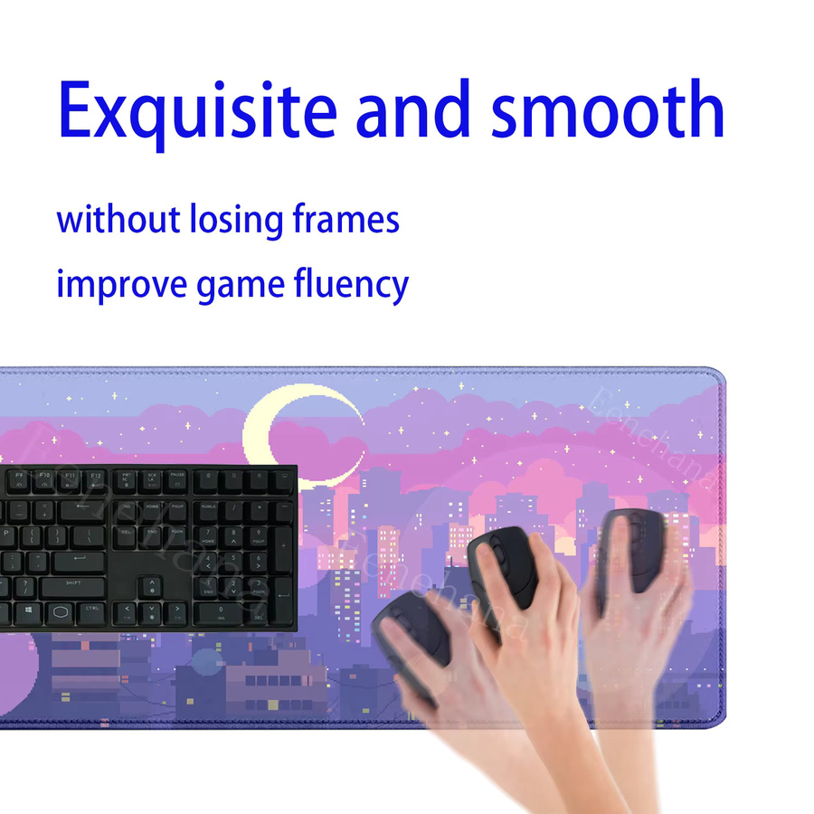 Eenehana Gaming-Mauspad Pixel Style Moon Cloud City in Multicolour mit HD-Druck und Overlock-Rand - Bild 4