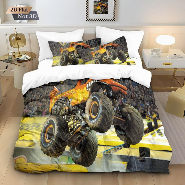Flylo M-Monster Truck Bettwäscheset mit 3D-Druck für Kinder, bestehend aus Bettbezug und Kissenbezug, Mehrfarbig, B/H: 200 x 200 cm, Kissenbezug: 50 x 70 cm - Bild 1