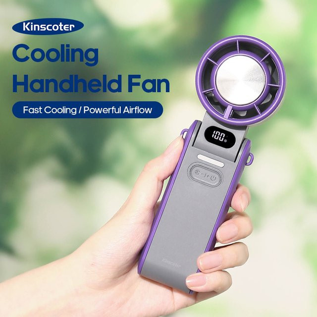 KINSCOTER Mini Outdoor Handventilator wiederaufladbar mit 3600mAh Akku und 100-stufiger Steuerung in Grau oder Lila - Bild 1