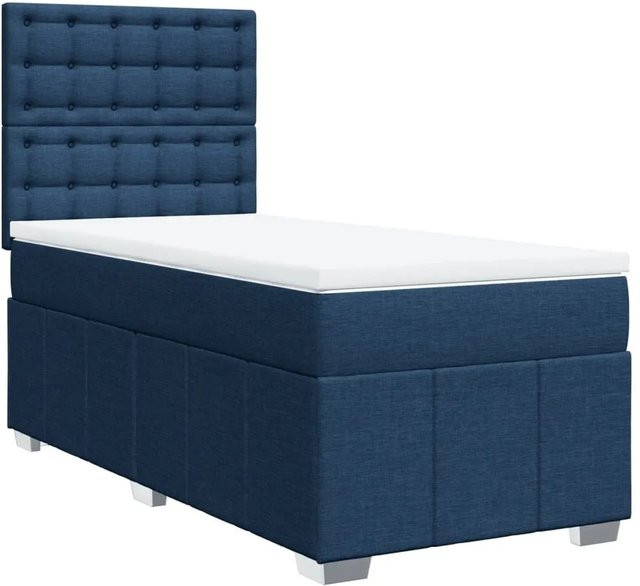 vidaXL Boxspringbett mit Matratze Blau, Hybridbett mit Taschenfederkern aus Stoff, B/T/H: 80 x 200 x 140,5 cm - Bild 1