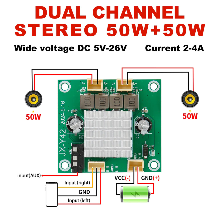 ARUIMEI 100 W Digital Stereo Klasse D Audio Power Verstärker Bord DIY 2,0 Kanal 50 W + 50W Sound Board - Bild 2