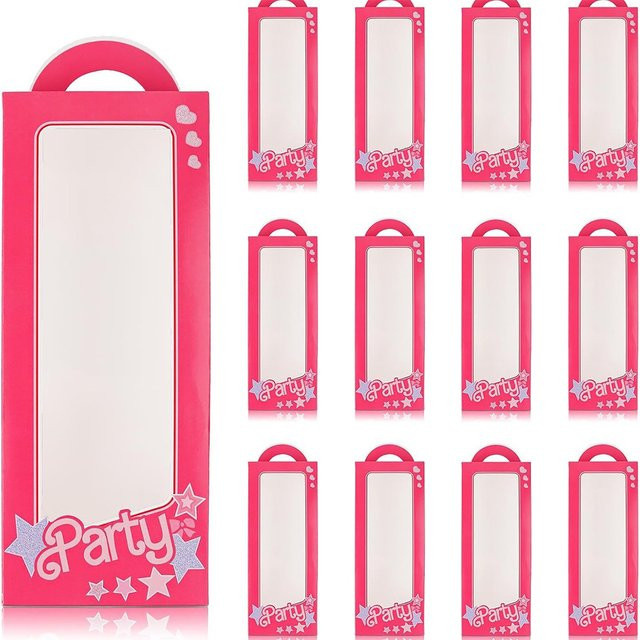 OURFETE Rosa Party-Geschenktüten mit Fenster und Stern- & Herz-Print aus Papier, Pink - Bild 1