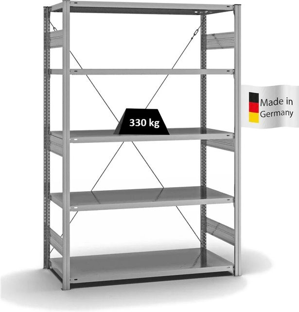 PROREGAL Fachbodenregal Stecksystem T-Profil Heavy-Duty, 5 Ebenen, verzinkt, Farbe: Silber/Grau, H x B x T: 200 x 130 x 60 cm - Bild 1
