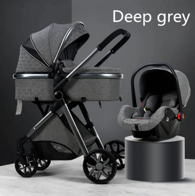TPFLiving Kombi-Kinderwagen 3in1 Set Modell 1 in Dunkelgrau mit Babywanne, Sportsitz und Babyschale - Bild 1