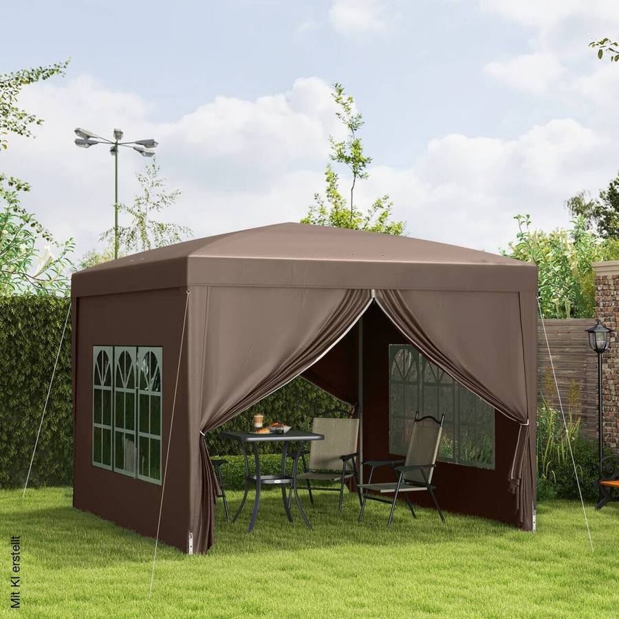 Outsunny Pavillon aus Polyester und Stahl in Braun mit Fenstern, B/H/L: 295 x 258 x 295 cm - Bild 4