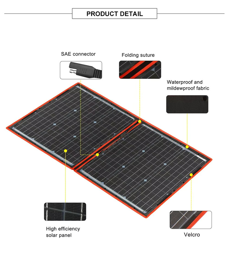Dokio 100W Flexibles Faltbares Mono-Solarpanel für Reisen, Boot und Wohnmobil, Schwarz - Bild 6
