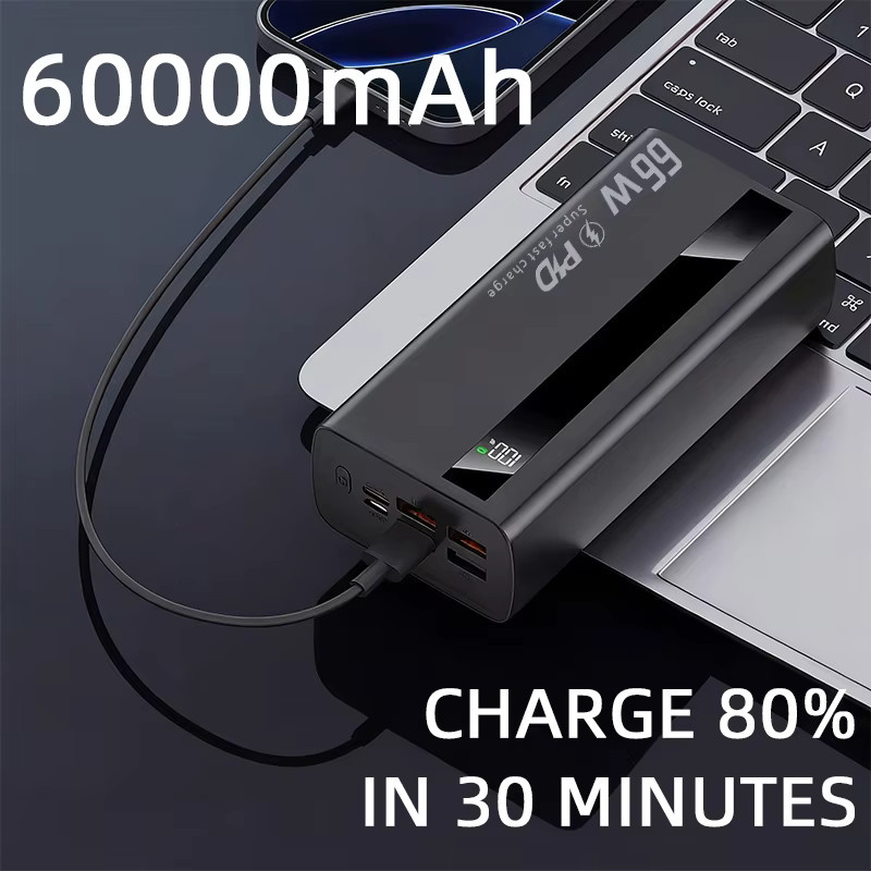 Cohana Powerbank 60000mAh mit 66W Superschnellladegerät in Schwarz, kompatibel mit Android und iOS - Bild 4