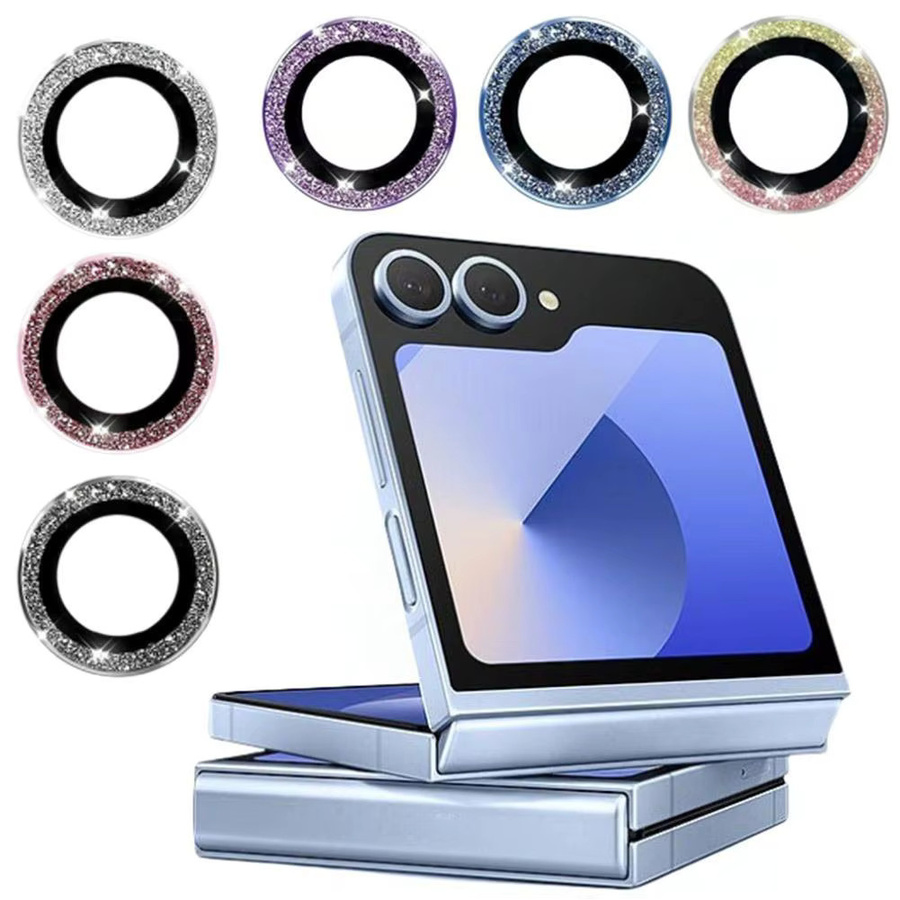Eagle Eye Glitzer-Objektivfolie für Samsung Galaxy Z Flip 6, Kamera-Displayschutzfolie aus gehärtetem Glas in Silber - Bild 2