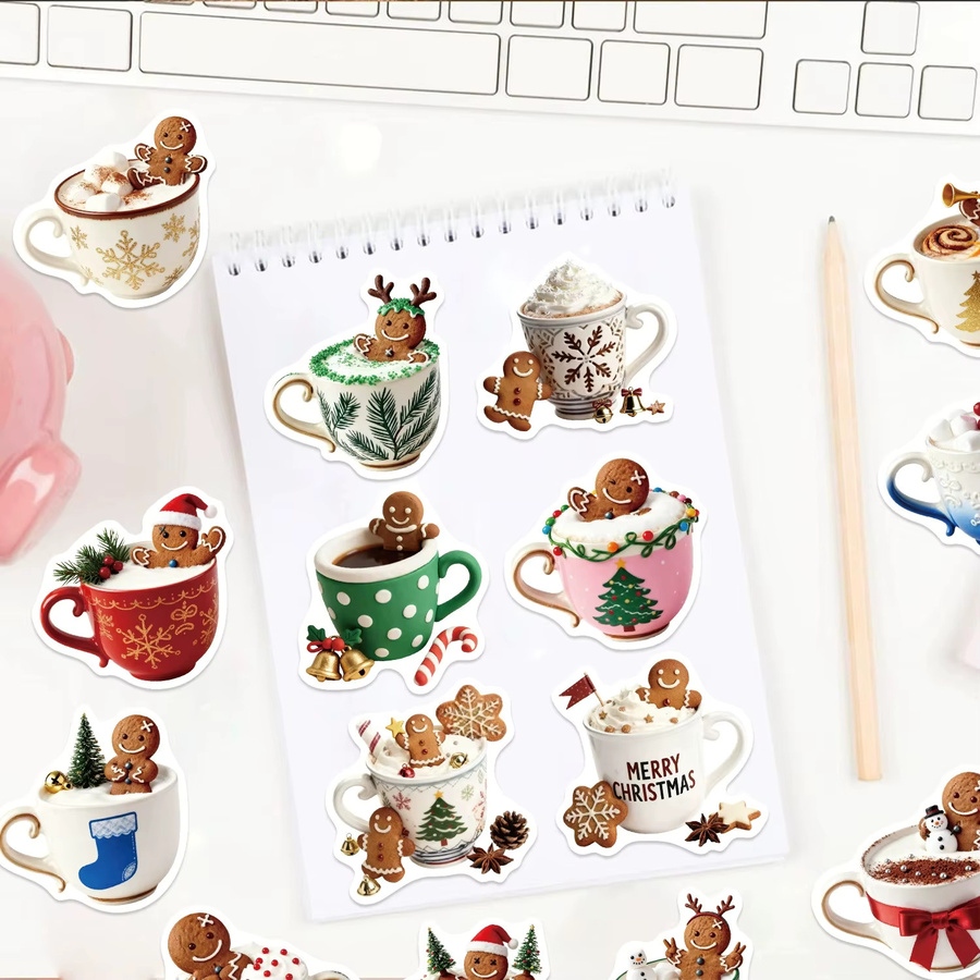 50 oder 100 Stück Weihnachts Kaffee Cartoon Aufkleber wasserfest und dekorativ für Schreibwaren, Gepäck und dein Handy in Multicolour - Bild 3