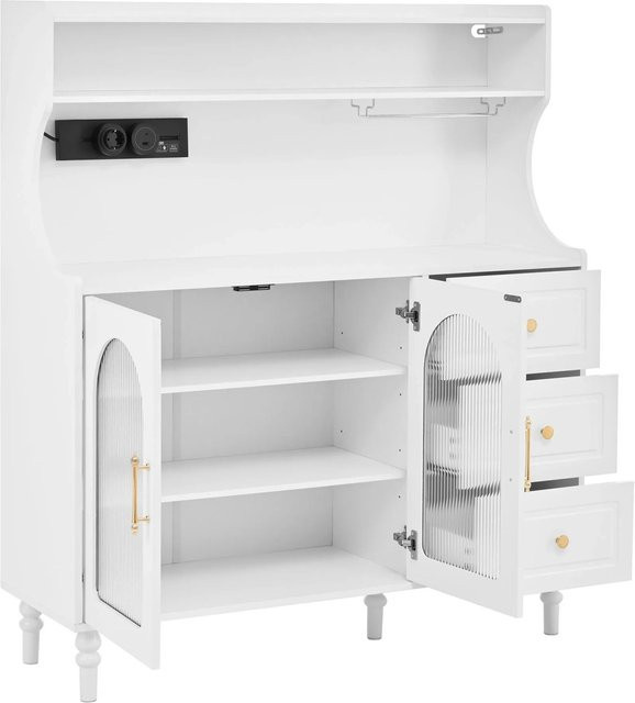 okwish Hochschrank in Weiß mit Steckdosen, Schubladen und Weinglashaltern, B/T/H: 120 x 40 x 138,5 cm - Bild 1