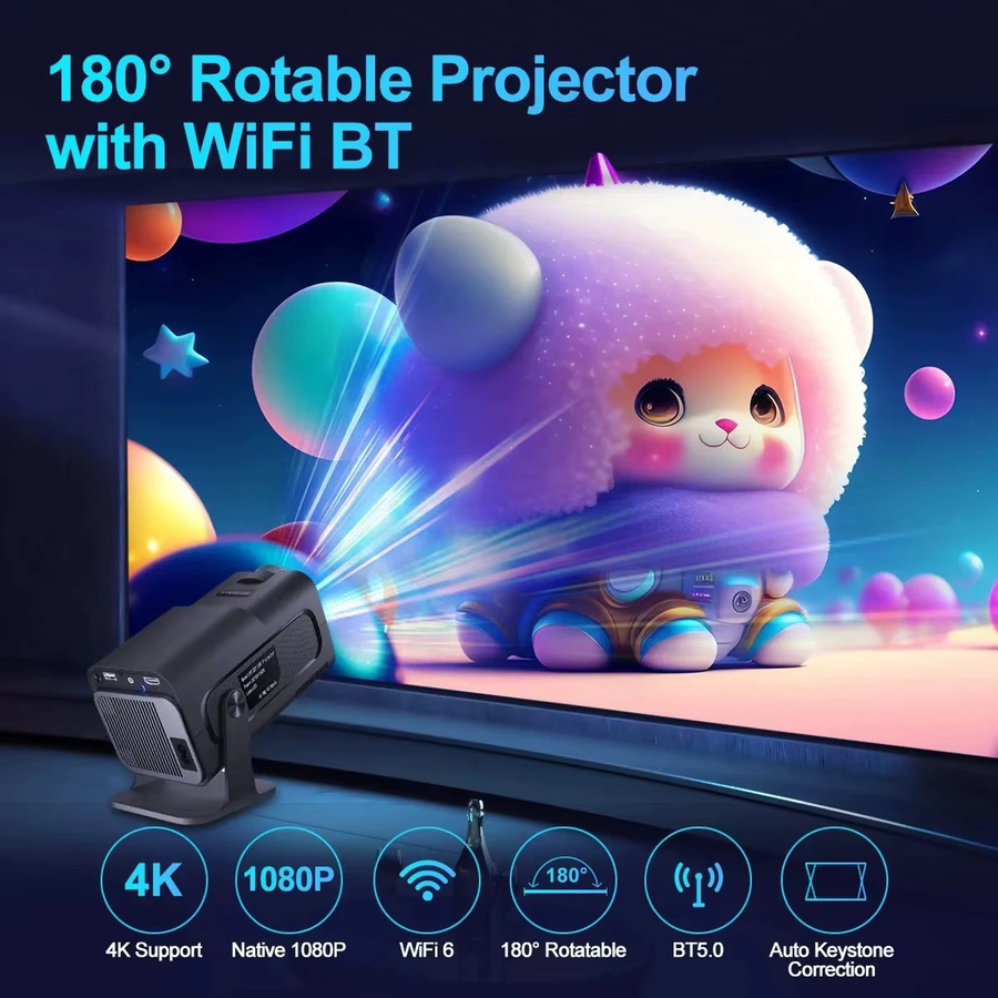 ZNLYRION Full-HD-LCD-Projektor mit 4K-Unterstützung, Android 11 Smart OS, Dual-Band-WiFi 6 und Bluetooth 5.0 in Schwarz - Bild 5