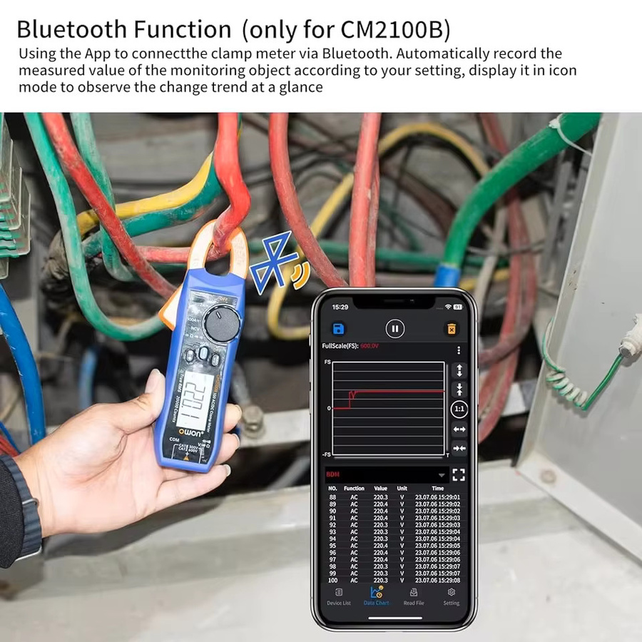 OWON CM2100/B Smart Mini Clamp Meter in Blau mit AC/DC-Strom und Spannung, automatischer Bereichswahl sowie Bluetooth-Datenaufzeichnung - Bild 4