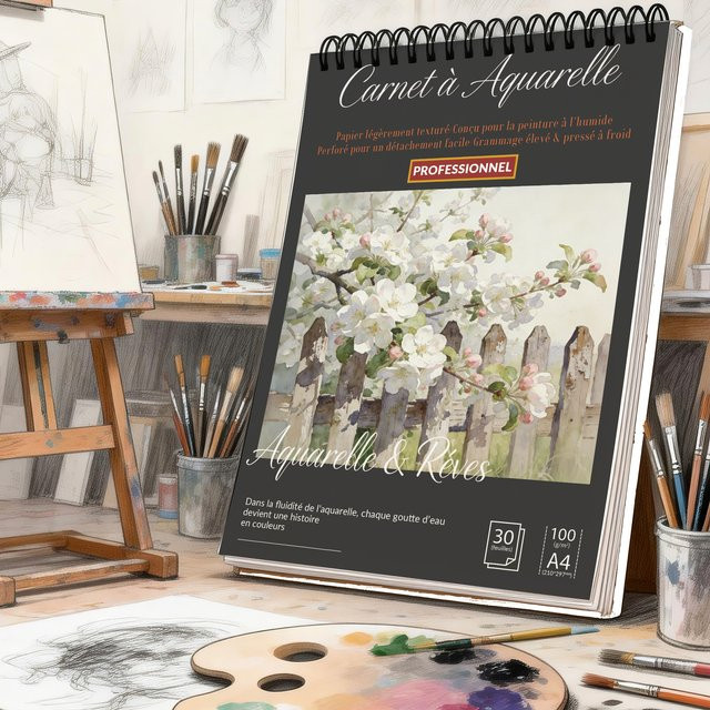 Spiralgebundenes Kunstskizzenbuch A4 mit schwarzem Hardcover und weißem Blüten- und Zaunmuster, säurefreier Zeichenblock mit 100 Blatt blanko Papier in Schwarz und Weiß - Bild 1