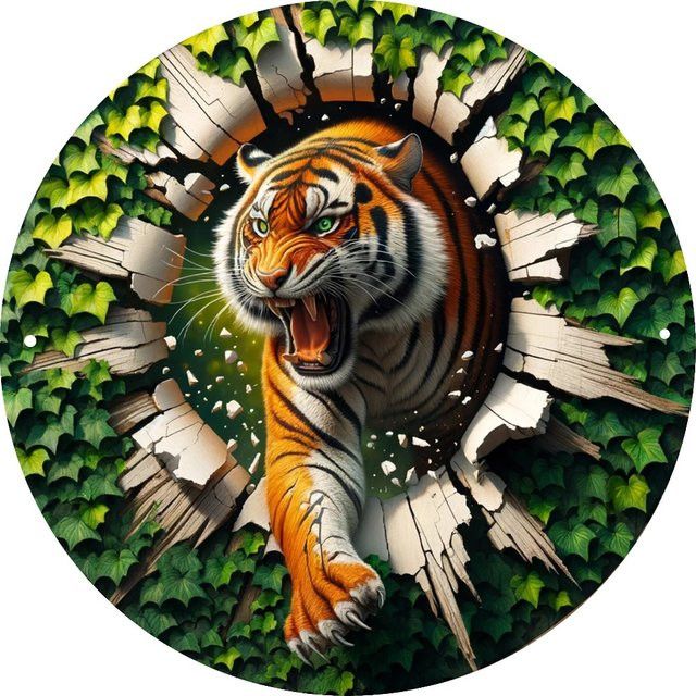 CIFBUY Aluminium-Tiger-Kunstschild aus Metall mit 3D-Effekt, Wanddekoration für Wohnzimmer und Büro, B/H: 20 x 20 cm - Bild 1
