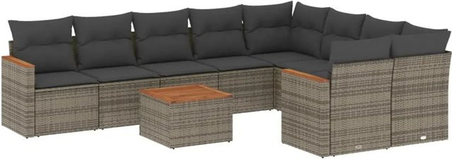 vidaXL 10-tlg Garten-Sofagarnitur Modell 80 aus Poly Rattan und Akazienholz in Grau - Bild 1