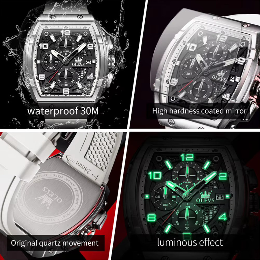 OLEVS Chronograph, Quarzuhr, Silikonarmband, Schwarz, Herren - Bild 3
