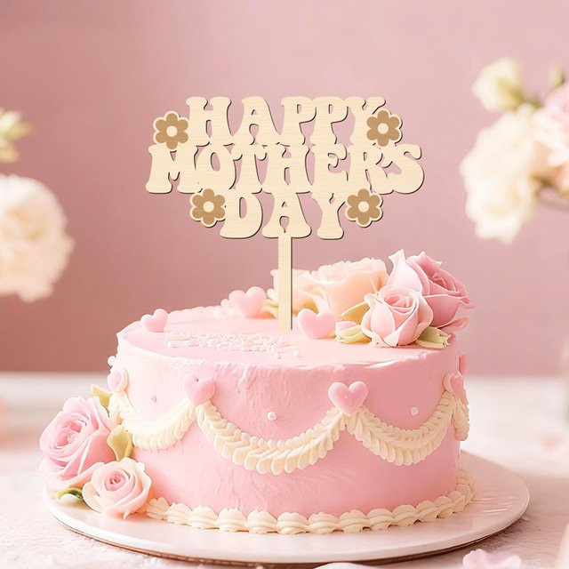 YOMDID Happy Mother's Day Kuchenaufsatz aus Holz mit Blumen als Kuchendekoration - Bild 1