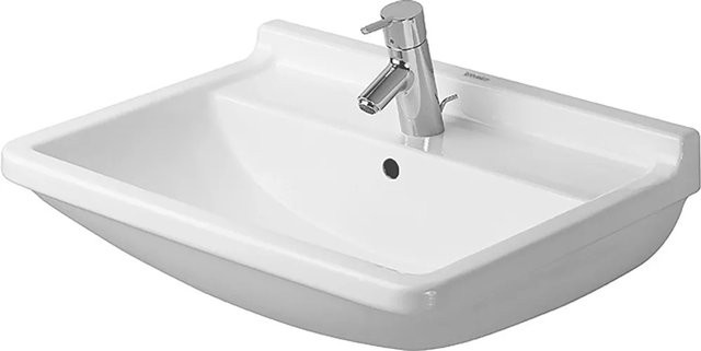 Duravit Waschtisch Starck 3 aus Keramik in Weiß, wandhängend, mit Überlauf und 1 Hahnloch, B: 65 cm, T: 48,5 cm - Bild 1