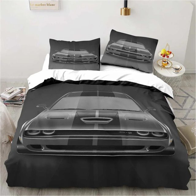 Gu Tao Bettwäsche-Set Retro Dodge Srt Hellcat Racing mit Bettbezug und Kissenbezügen, Schwarz, B/H: 180 x 220 cm - Bild 1