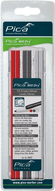 Pica BIG Dry FOR ALL Universal Ersatzminen Set, 12-teilig, farbsortiert in Weiß und Rot, 5 mm, wasserlöslich, mit Etui - Bild 2
