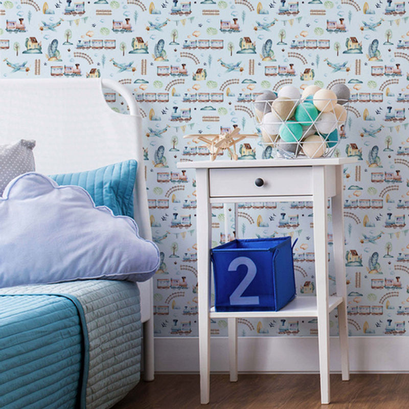 K&L Wall Art Vliestapete für Kinderzimmer mit Lokomotive, Flugzeug und Wolken, mehrfarbig, matt - Bild 2