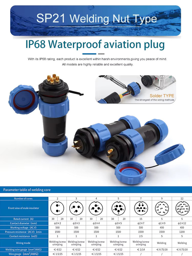 DIY GO SP21 IP68 Wasserdichter Schraubverbinder als Schweiß-Luftfahrtstecker für Outdoor-Lötanschlüsse in Blau - Bild 7