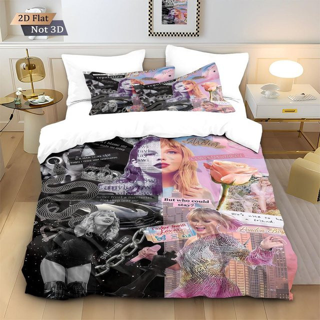 Dreiteiliges Taylor Swift Bettwäsche-Set von Chose One mit Bettbezug und Kissenbezügen, Mehrfarbig, B/H: 210 x 210 cm - Bild 1