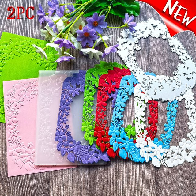 2-teiliges Set Blumenrahmen-Hintergrunddesign mit 3D-Reliefordner und Schneidform aus Kunststoff für Visitenkarten und Hochzeiten - Bild 1