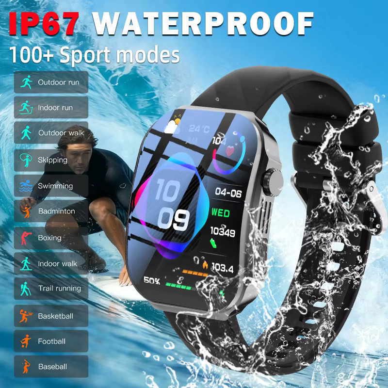 LIGE Smartwatch, 2,2 Zoll AMOLED Curved Display, Schwarz, Silikon - Bild 4