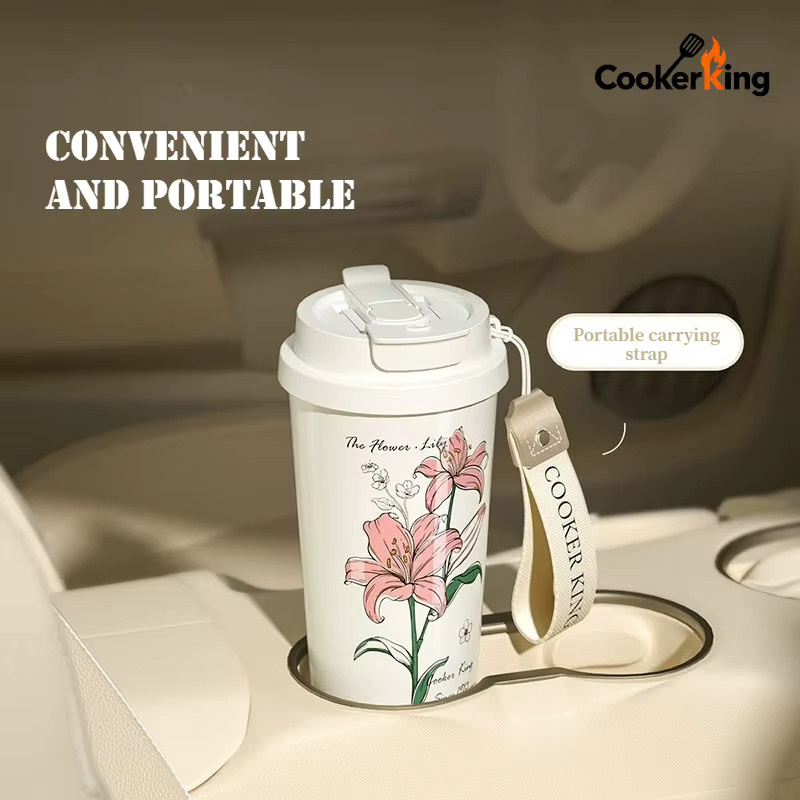 COOKER KING Thermoskanne Floral in Weiß, 520 ml, aus 316 Edelstahl und PP - Bild 2