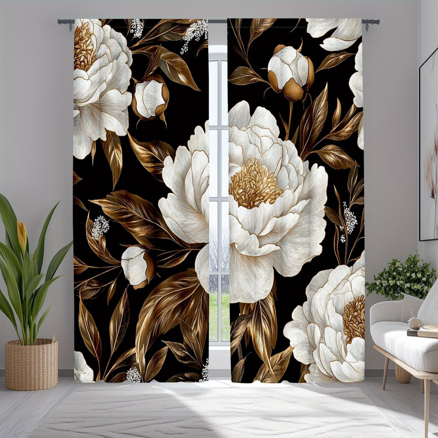 Tonnika Chen Bohemian Vorhang-Set mit botanischem Blumenmuster, Verdunkelnd, Multicolor, Breite: 100 cm, Höhe: 70 cm - Bild 2