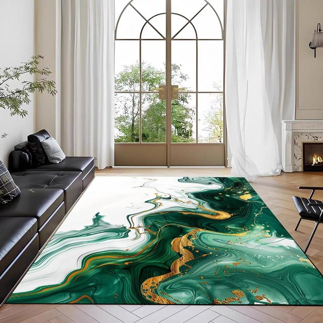 Wucifang Jewelry Moderner Luxus Teppich mit Marmor-Design, rutschfest und waschbar, Mehrfarbig, B: 90 cm, T: 60 cm - Bild 1