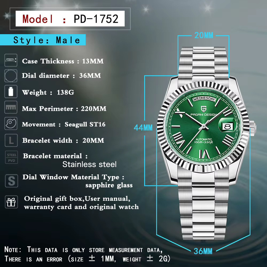 PAGANI DESIGN Armbanduhr, Automatik, Edelstahl, Saphirglas, Vollkalender, Herren - Bild 5