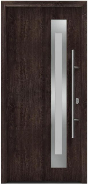EcoStar Haustür Isopro IP 780S in Eiche Dunkel mit Glaseinsatz, B: 110 cm, H: 210 cm, DIN Rechtsausführung - Bild 1