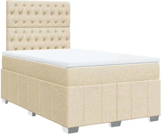vidaXL Boxspringbett mit Matratze Creme, Hybridbett mit Taschenfederkern und USB-Ladeport, B/T: 120 x 190 cm - Bild 1