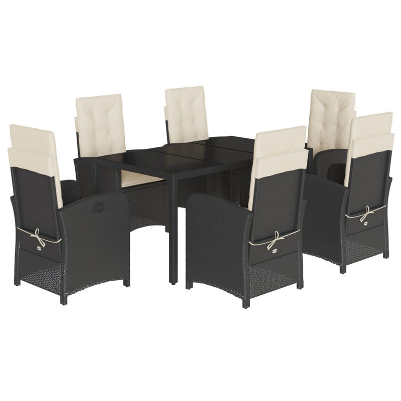 Vidaxl Gartenmöbel-Set aus Polyrattan mit Kissen und Glastisch, 7-teilig, Schwarz - Bild 2